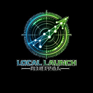 Local Launch Digital logo featuring a radar circle with upward arrow and growth graph on black background